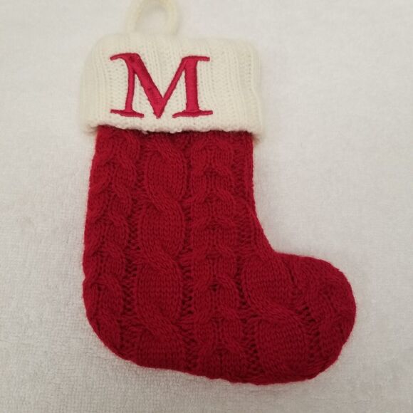 Knit Christmas baby stocking 7" tall monogram M - Picture 6 of 8